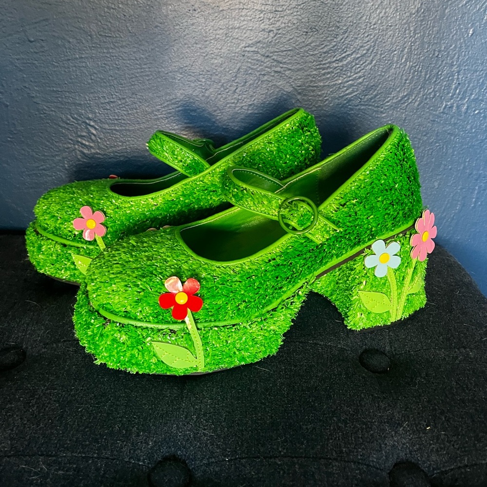 Dolls Kill DeLias Faux Grass Platform Heels